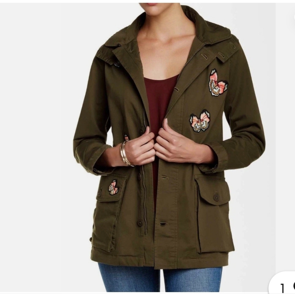 CECE Olive Green Women's Jacket with Butterfly Embroidery